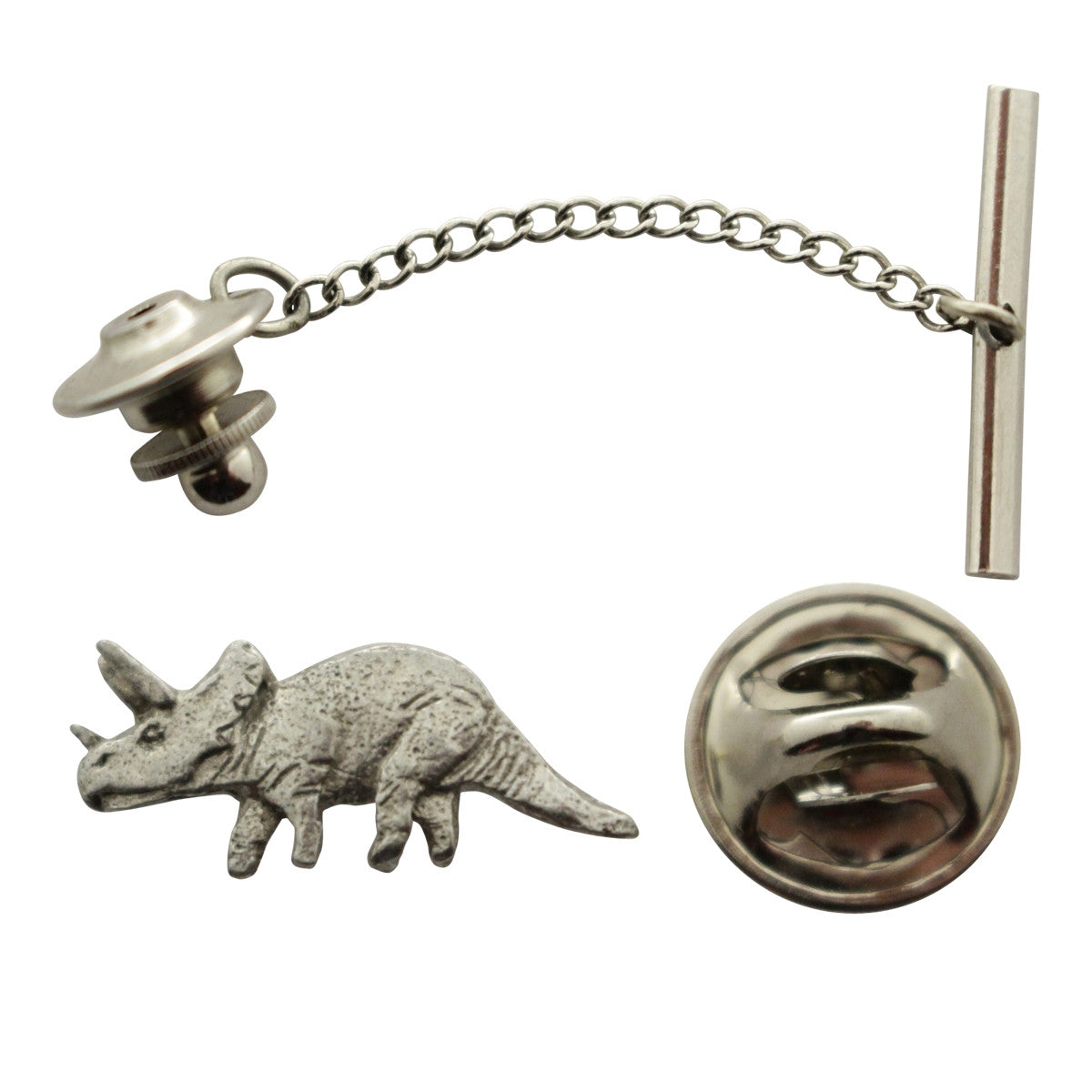 Triceratops Tie Tack ~ Antiqued Pewter ~ Tie Tack or Pin ~ Antiqued Pewter Tie Tack or Pin ~ Sarah's Treats & Treasures